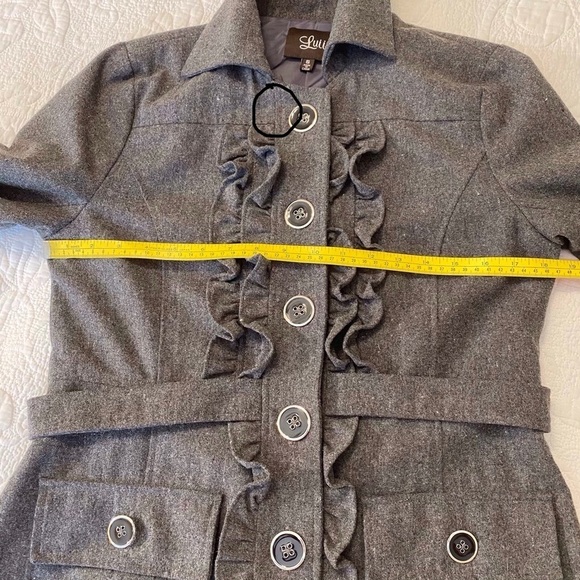 Luii Ruffle Front Gray Pea Coat Jacket - Small - Picture 8 of 11